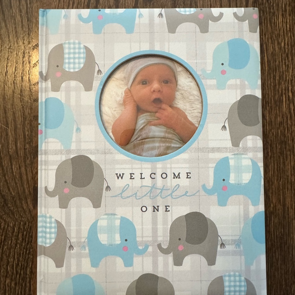 Welcome Little One Baby Memory Book - Blue & Gray Elephant Design